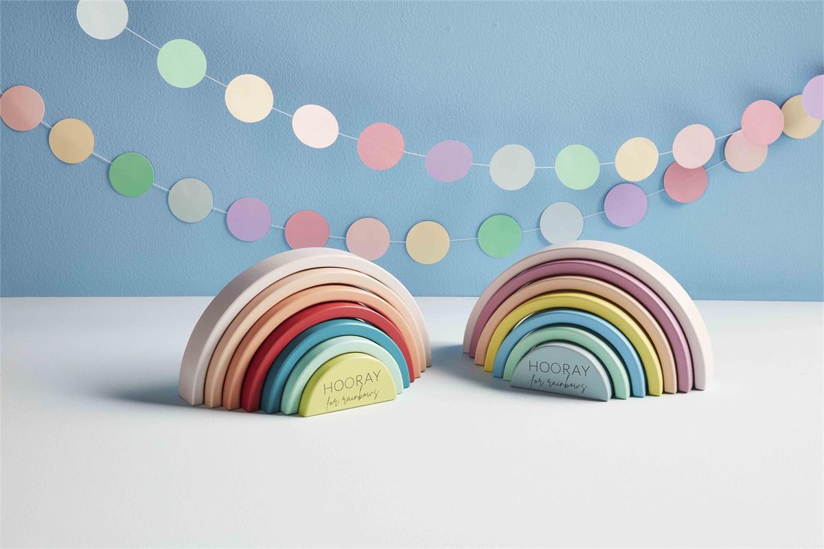 MUD PIE GREEN WOOD RAINBOW STACKINGTOY