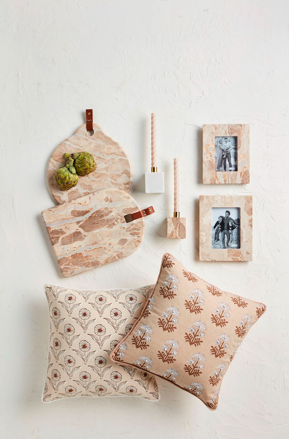 MUD PIE FLOWER WITH KNOTS TAUPE BLOCK PRINT PILLOW