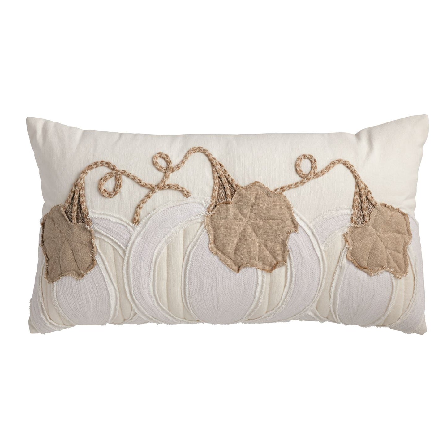 Mud Pie Lumbar White Pumpkin Appliqué Pillow