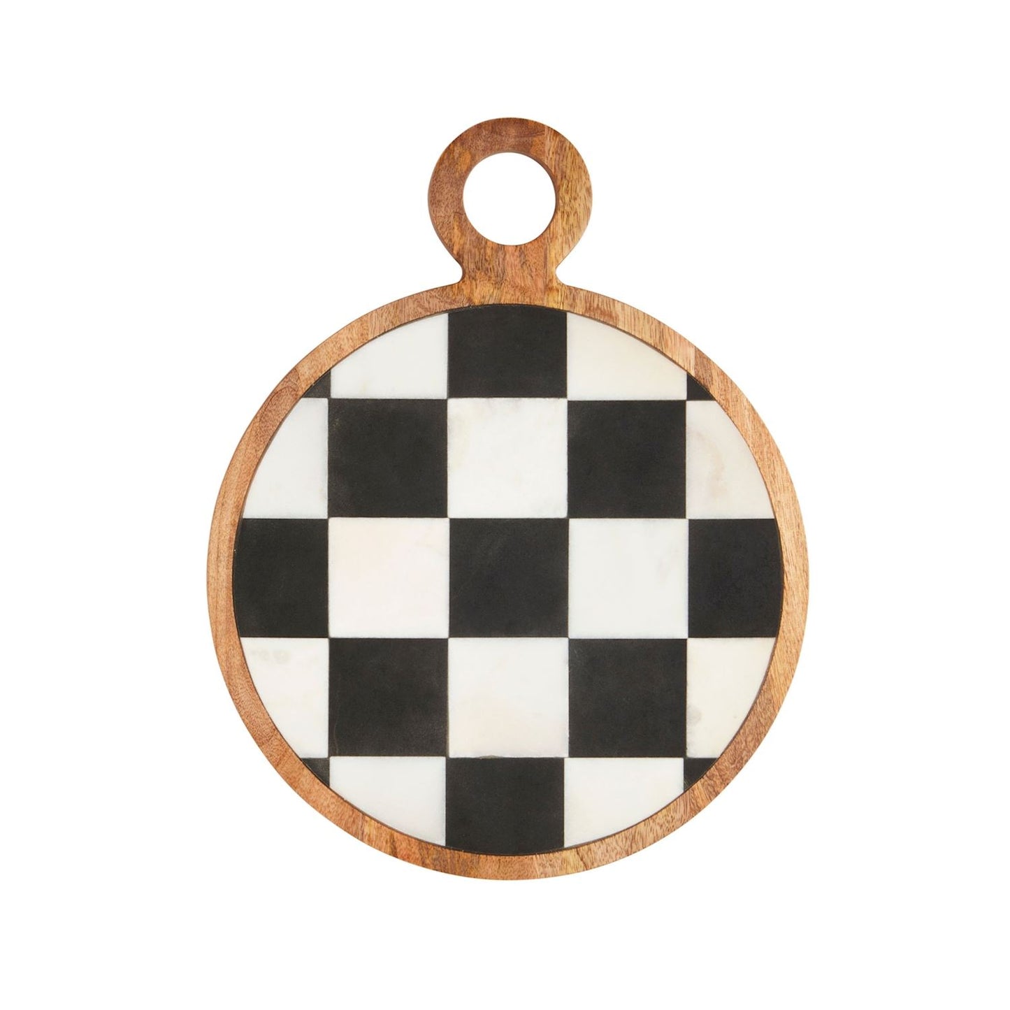 Mud Pie Checkered Round Wood Board