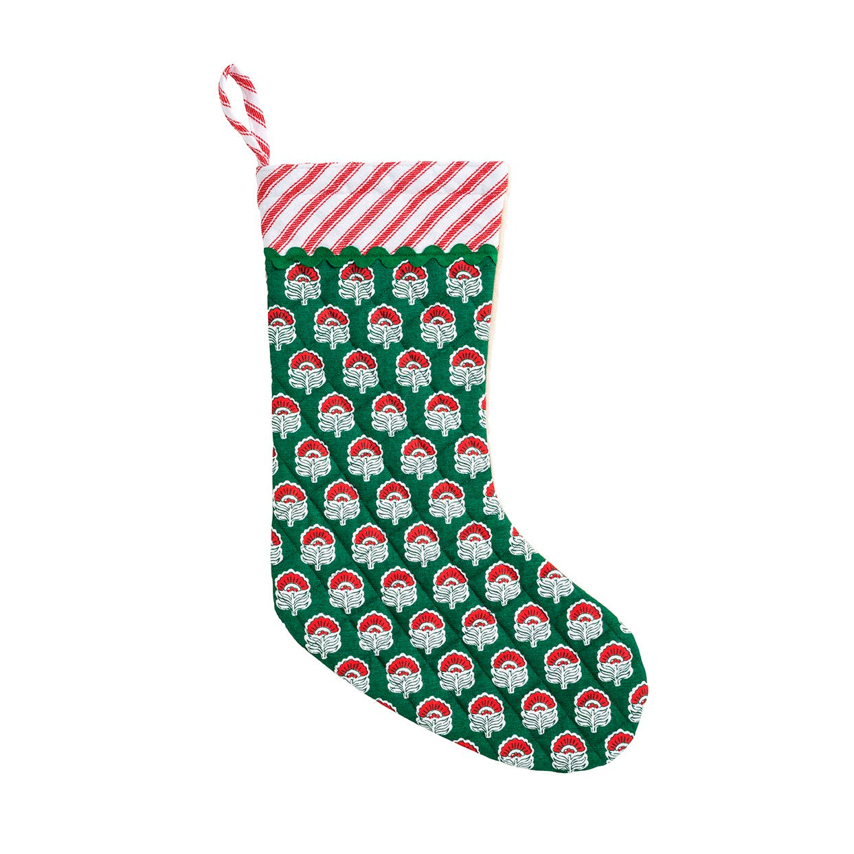 Mud Pie Green Christmas Block Print Stocking