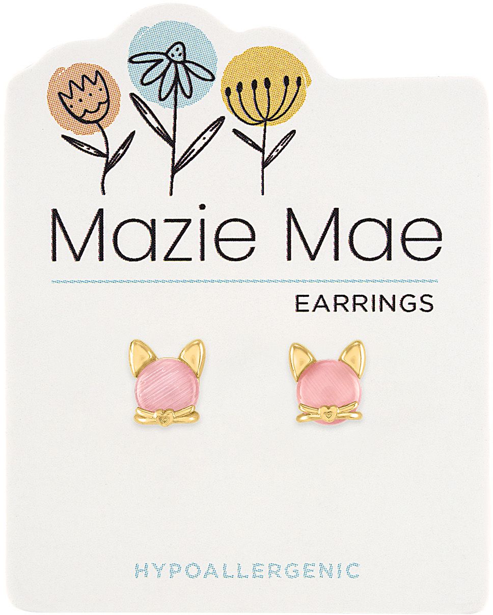 MAZIE MAE GOLD PINK CAT EARRINGS
