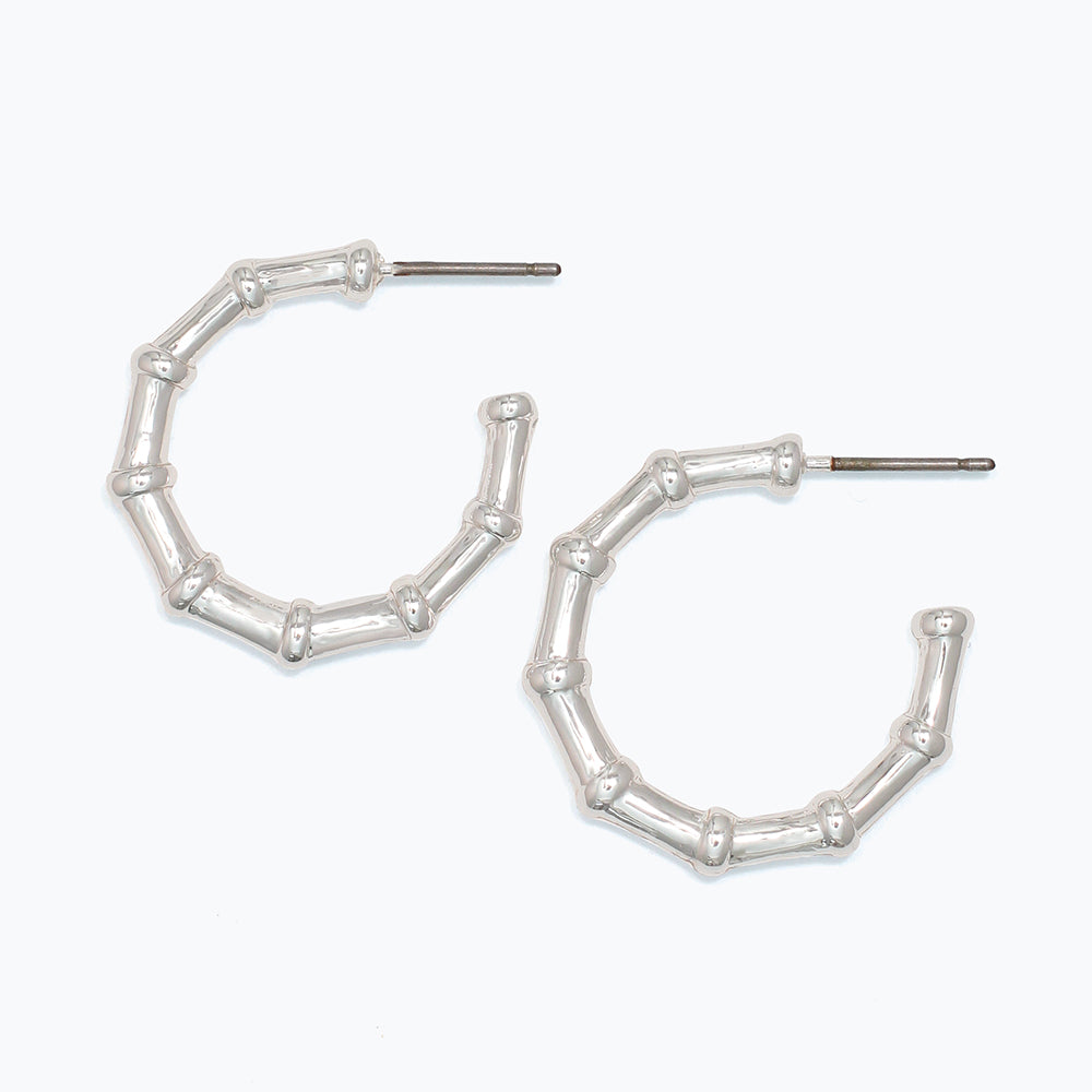 Periwinkle Silver Bamboo Hoop Earrings