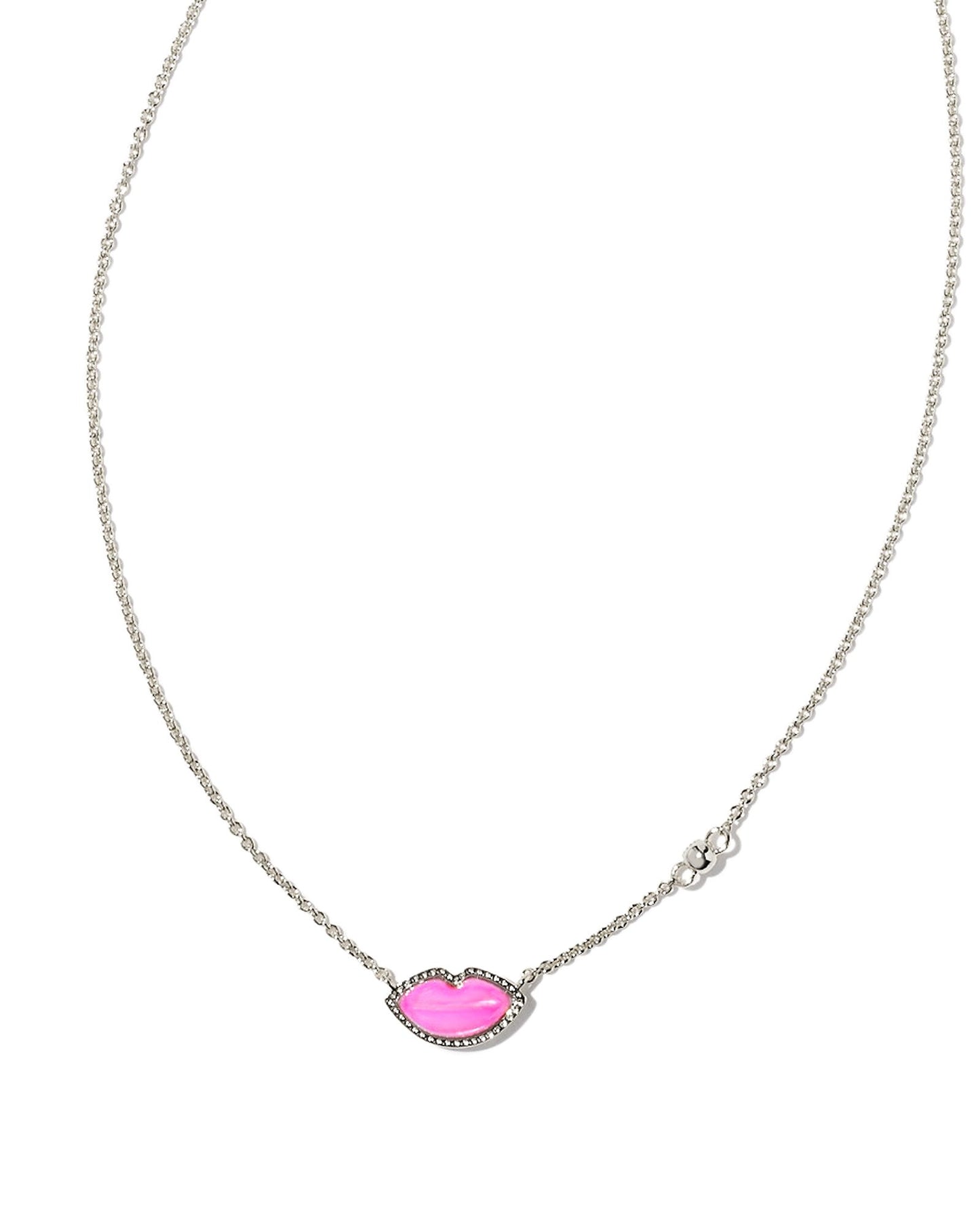 KENDRA SCOTT LIPS PENDANT NECKLACE SILVER HOT PINK MOTHER OF PEARL