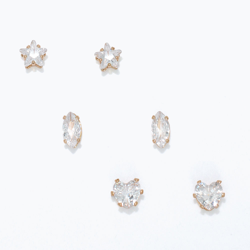 Periwinkle earrings - trio of gold with CZ