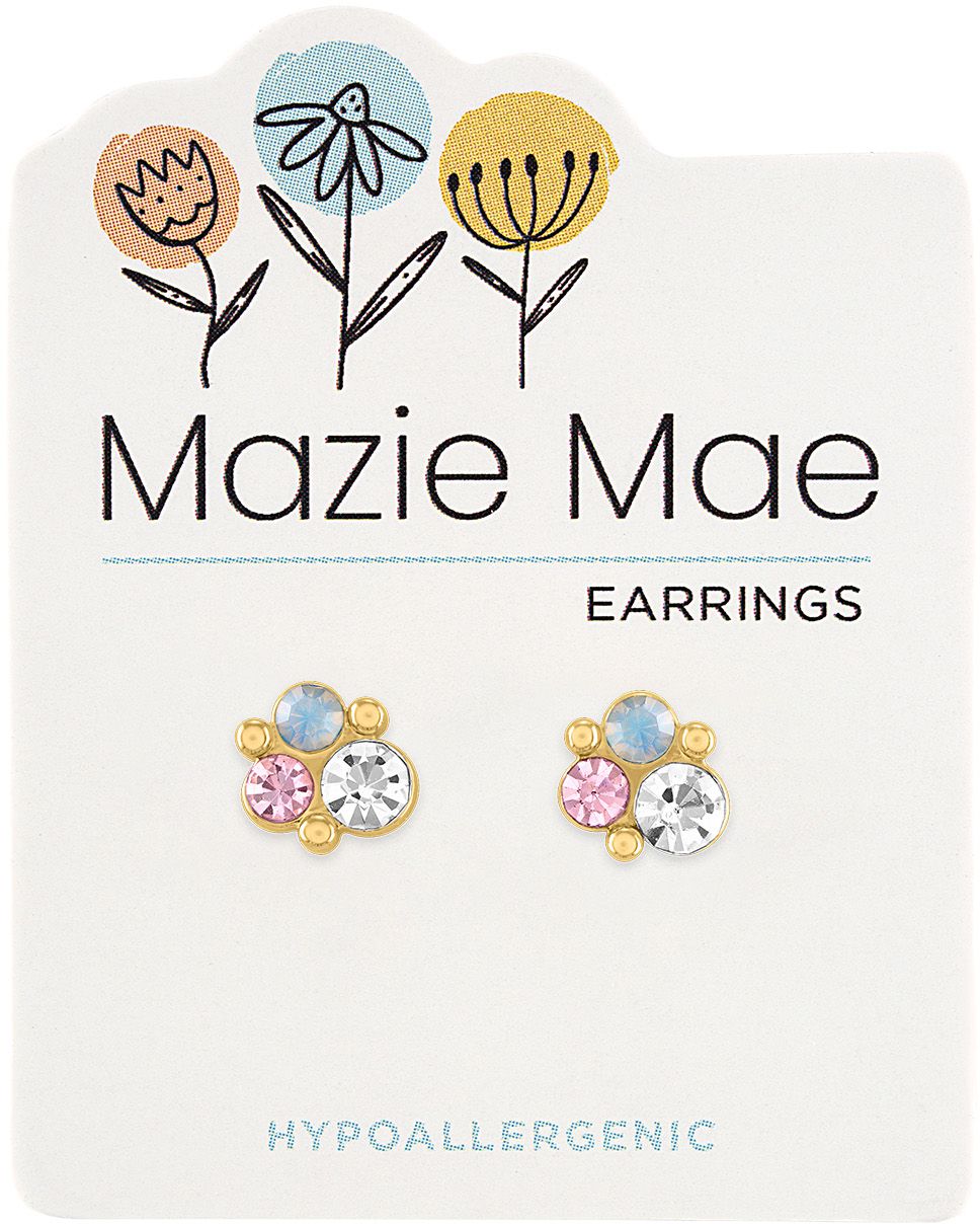 MAZIE MAE GOLD DIAMOND PINK CLUSTER EARRINGS