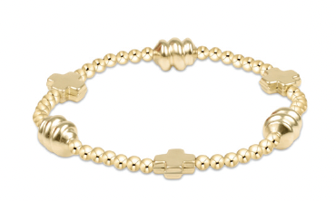SIGNATURE CROSS ADMIRE GOLD PATTERN 3MM BEAD BRACELET - GOLD