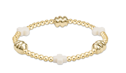 SIGNATURE CROSS ADMIRE GOLD PATTERN 3MM BEAD BRACELET - OFF-WHITE