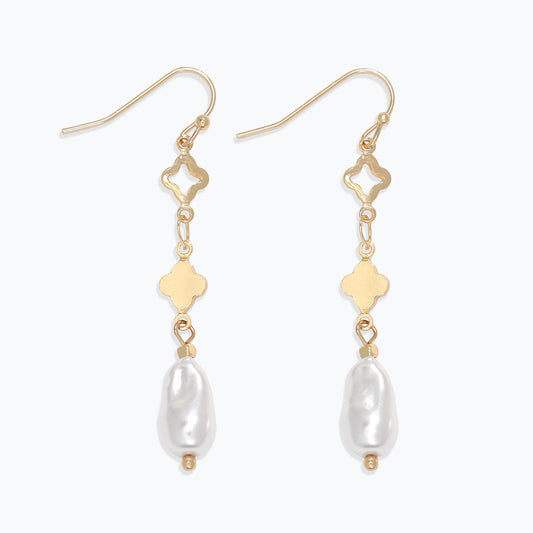PERIWINKLE GOLD CLOVER AND PEARL DROPS EARRINGS