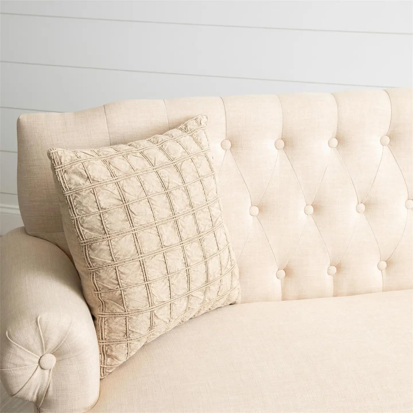 Stonewashed Windowpane Check Pillow-Brown