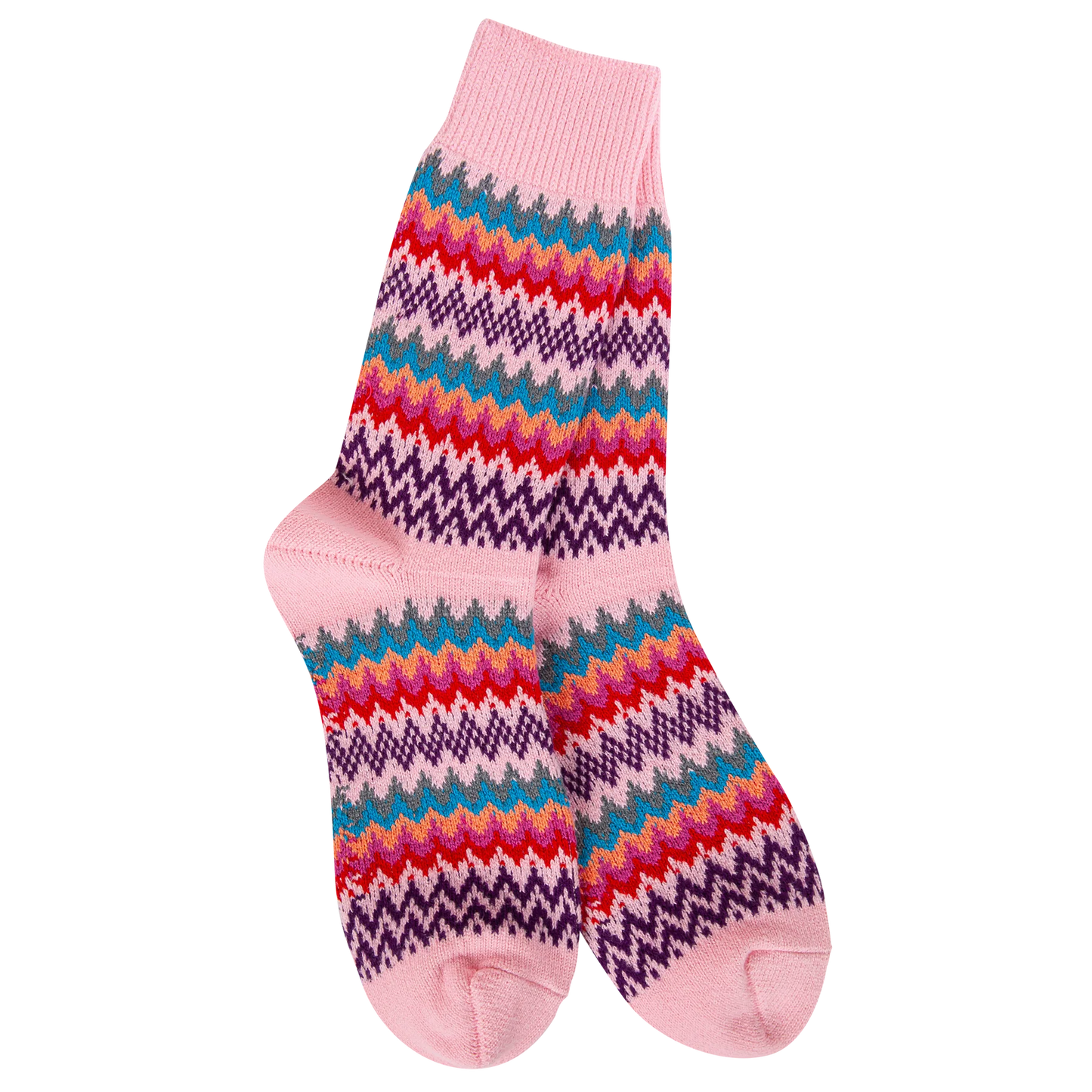 World’s Softest Socks- Weekend Zig Zag Crew Pink Multi