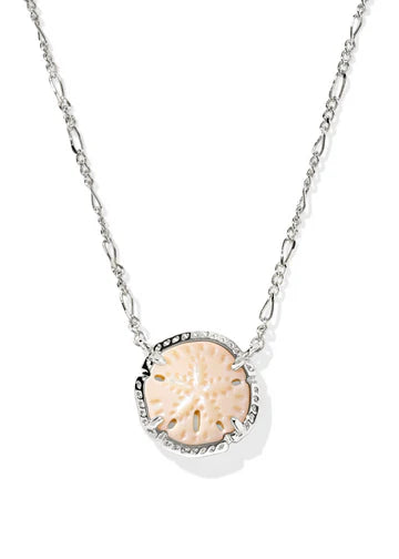 Kendra Scott Sand Dollar Pendant Necklace Rhodium Natural Mother of Pearl