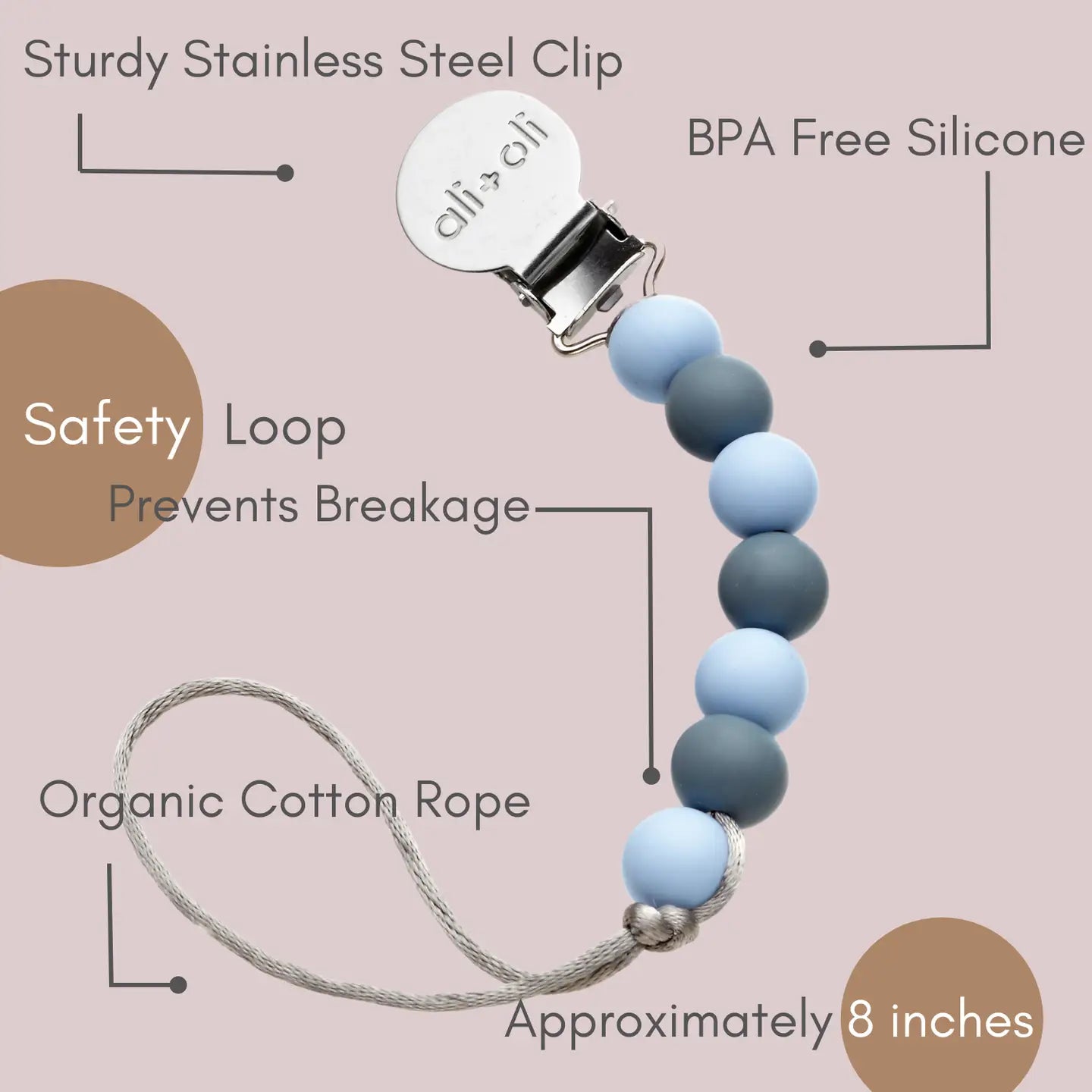 Ali+Oli Silicone Pacifier Clip (Iron)