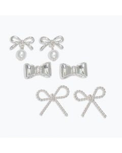 PERIWINKLE SILVER BOW EARRINGS SET
