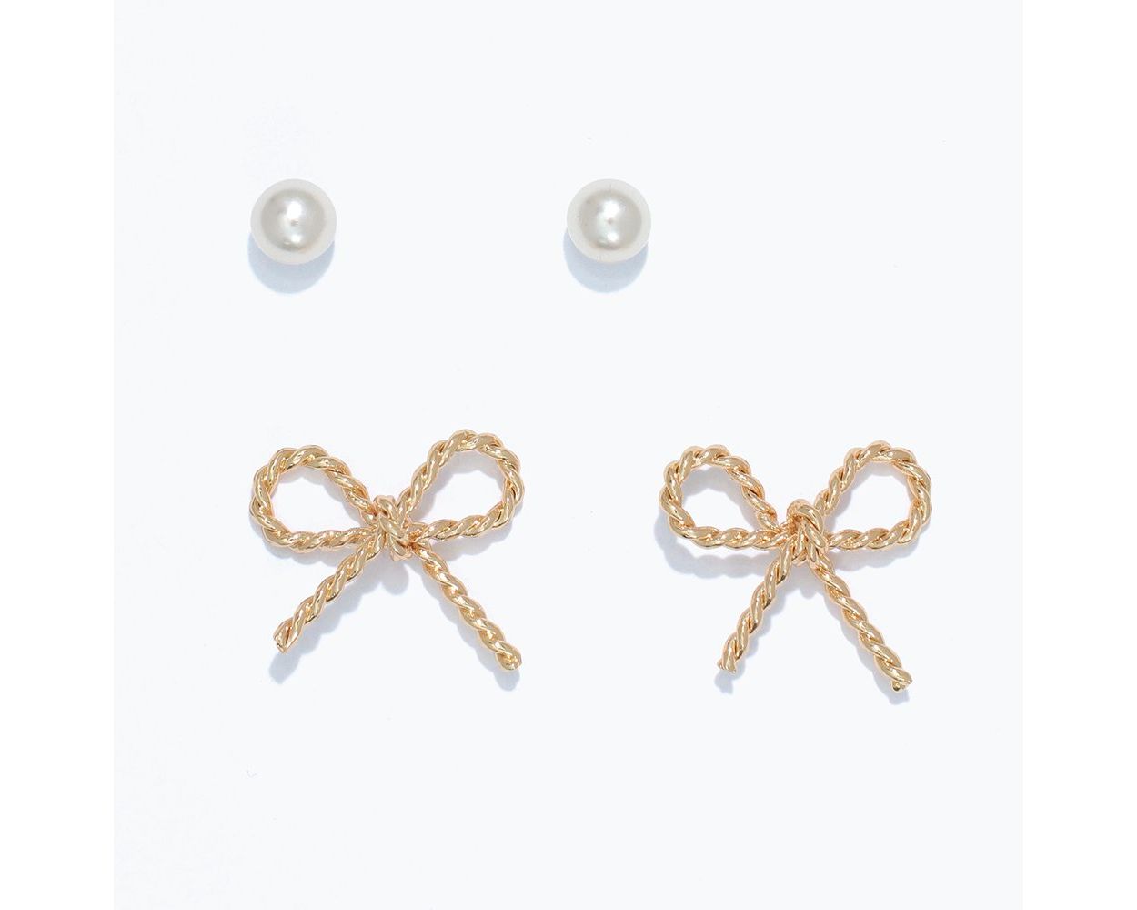 PERIWINKLE GOLD BOW AND PEARL EARRINGS