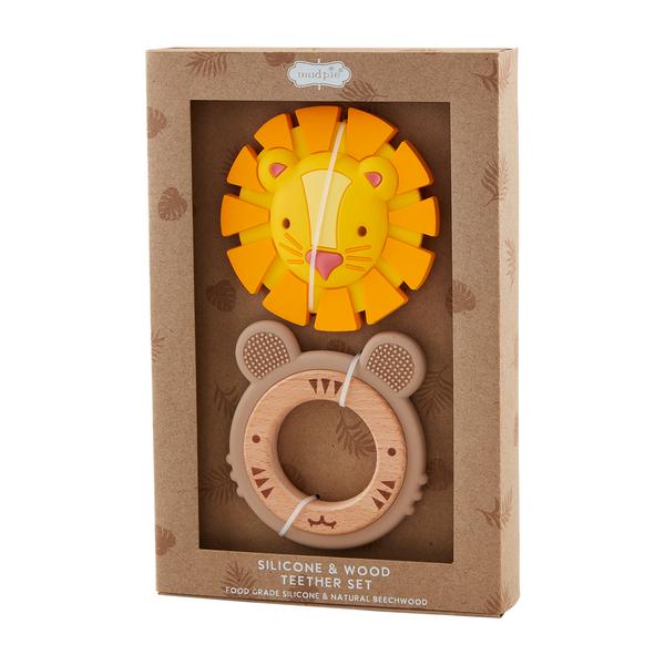 Mudpie Silicone Wood Teether Blue Green