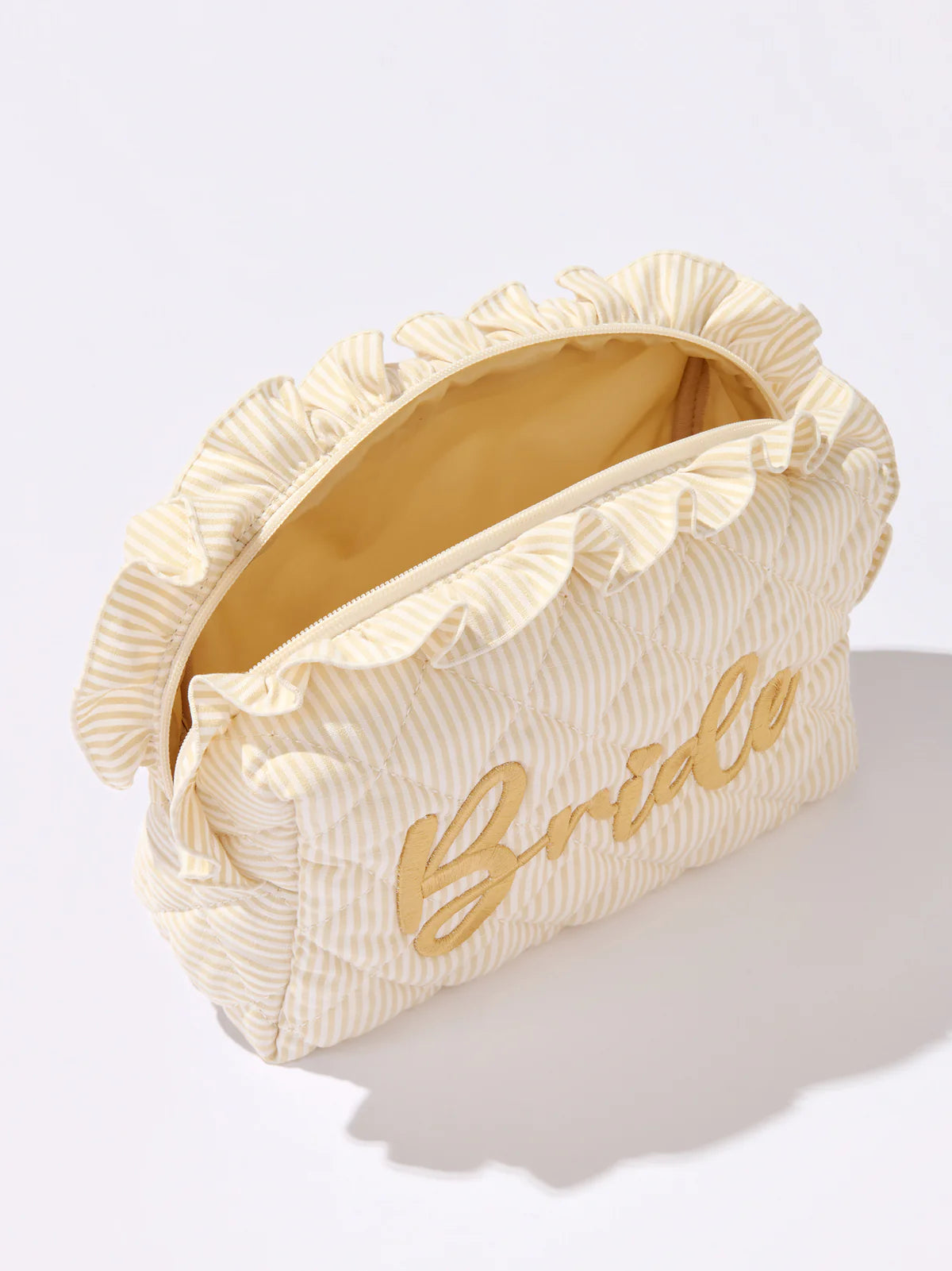 Shiraleah Beige Ruffle “Bride” Large Zip Pouch