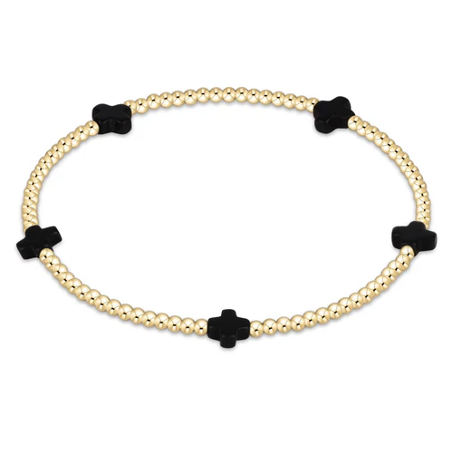 ENEWTON SIGNATURE CROSS SMALL GOLD PATTERN 2 MM BEAD BRACELET