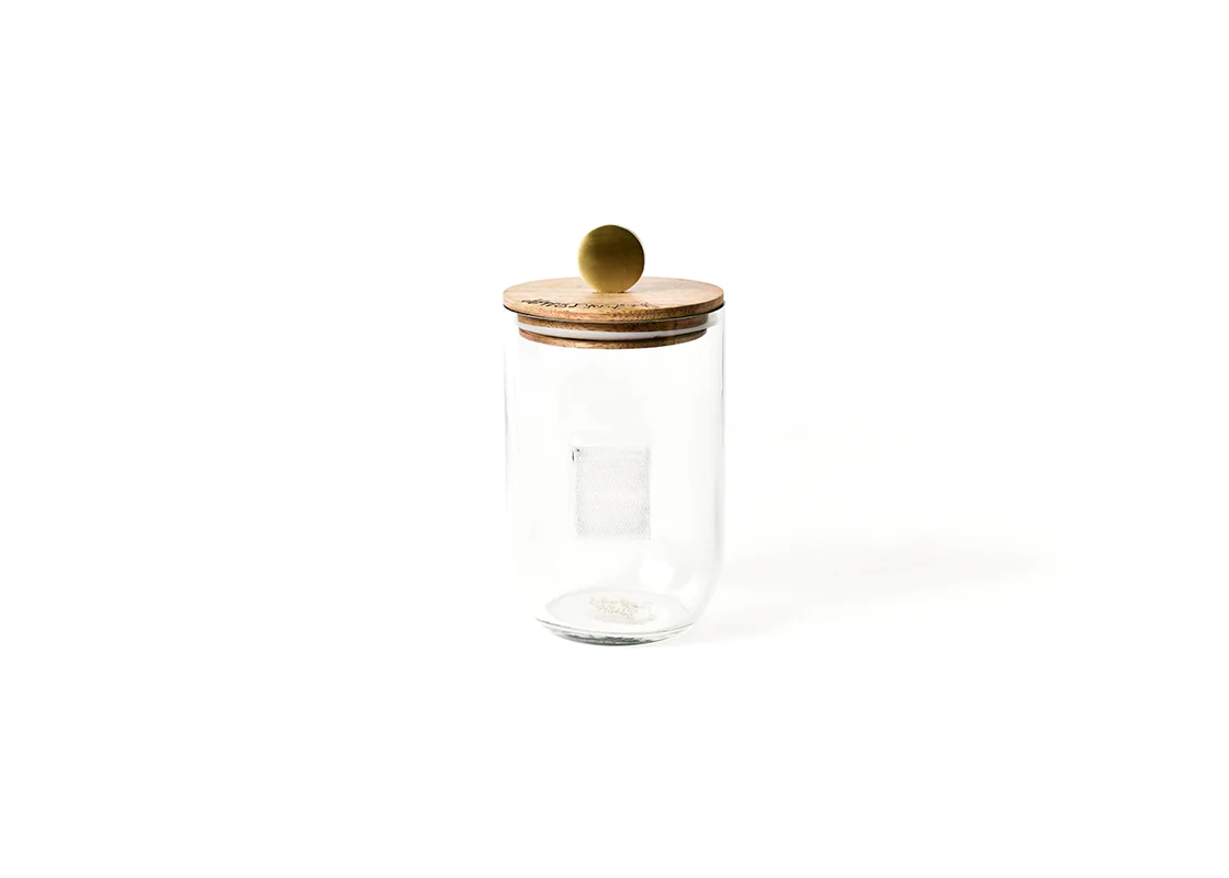HAPPY EVERYTHING MINI SMALL WOODEN LID GLASS JAR