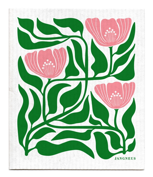 JANGNEUS GREEN/PINK FLOWER SWEDISH DISHCLOTH
