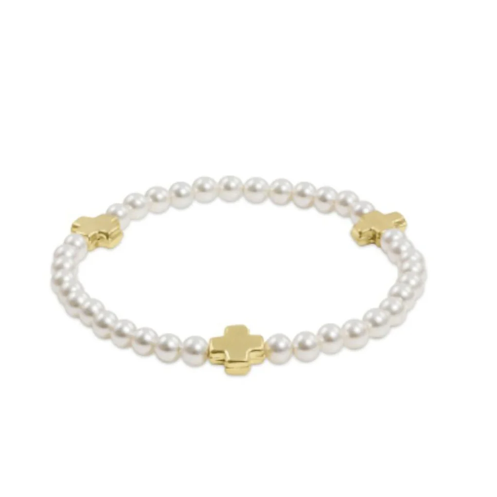 ENEWTON SIGNATURE CROSS PEARL PATTERN 4 MM BEAD BRACELET