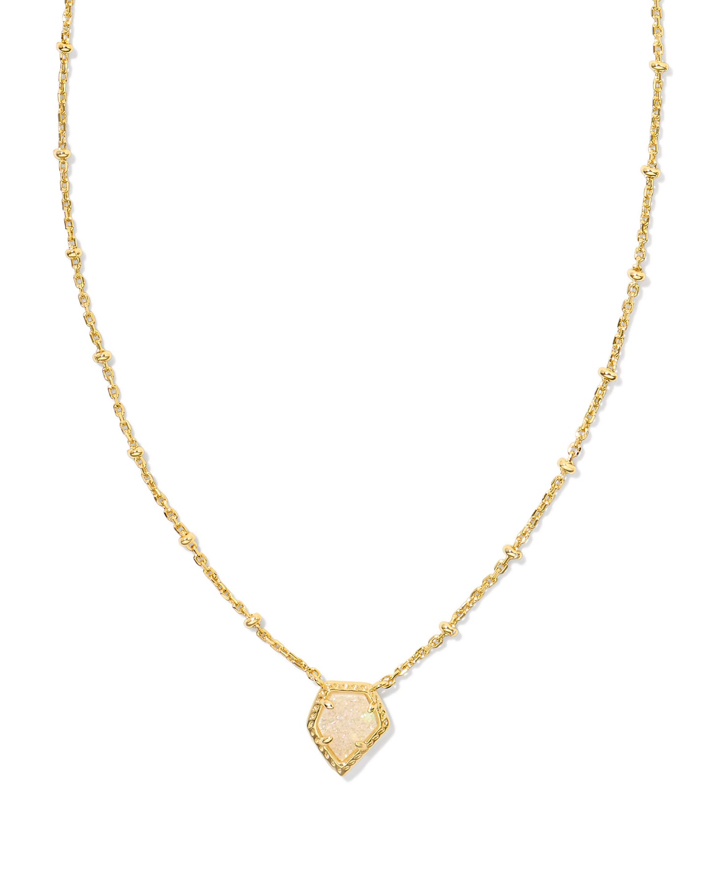 KENDRA SCOTT GOLD FRAMED TESS IRIDESCENT DRUSY NECKLACE