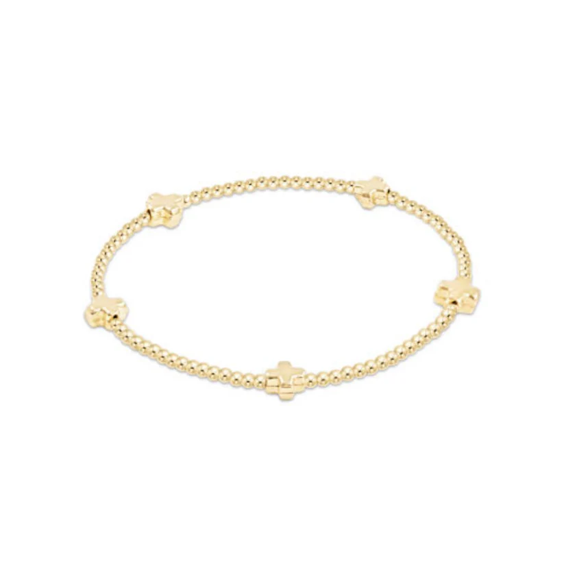 ENEWTON SIGNATURE CROSS SMALL GOLD PATTERN 2 MM BEAD BRACELET