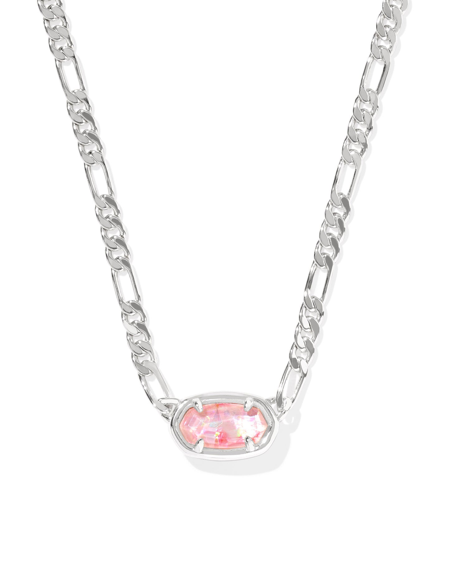 ELISA FIGARO CHAIN SHORT PENDANT NECKLACE SILVER PINK IRIDESCENT MOTHER OF PEARL