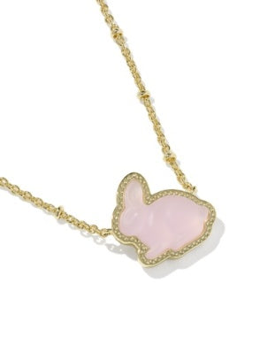 BUNNY SHORT PENDANT NECKLACE GOLD MATTE BLUSH PINK DICHROIC GLASS