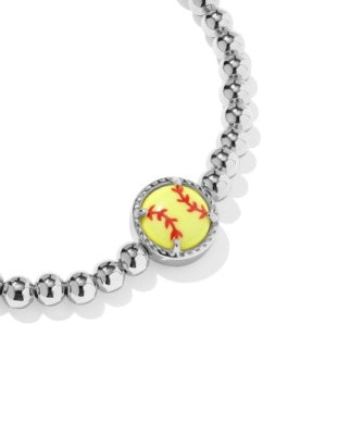 SOFTBALL STRETCH BRACELET SILVER CHARTREUSE MAGNESITE