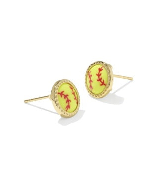 SOFTBALL STUD EARRINGS GOLD CHARTREUSE MAGNESITE