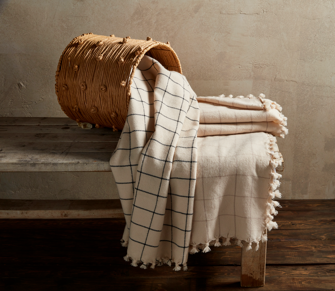 Mud Pie Taupe Stripe Check Blanket