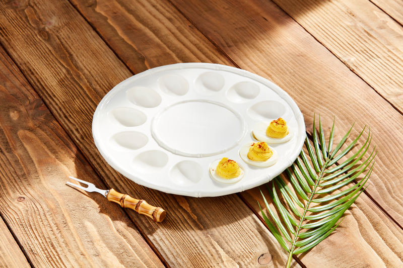 Mud Pie Ceramic Bamboo Deviled Egg Tray Set