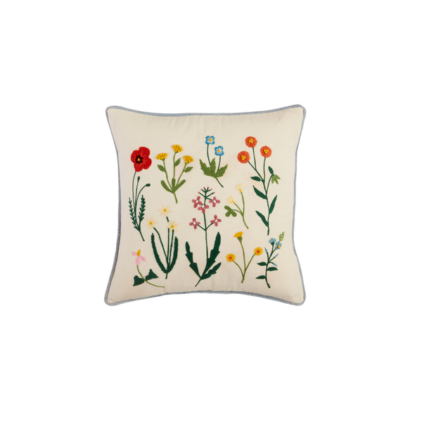 Mud Pie Square Flower Embroidered Pillow