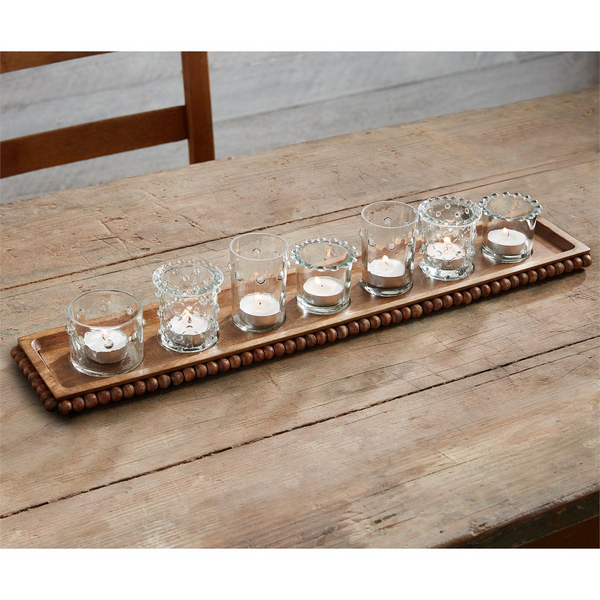 MudPie Beaded Wood Votive Tray Middle Shelf