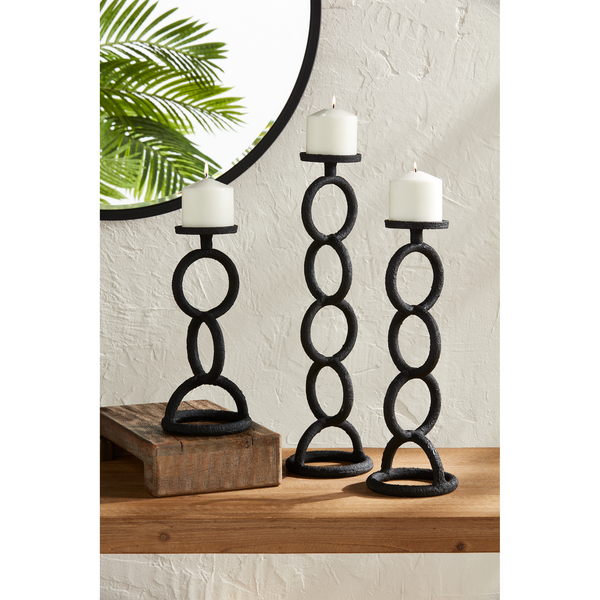 MUDPIE LARGE CHAIN LINK CANDLESTICK BLACK