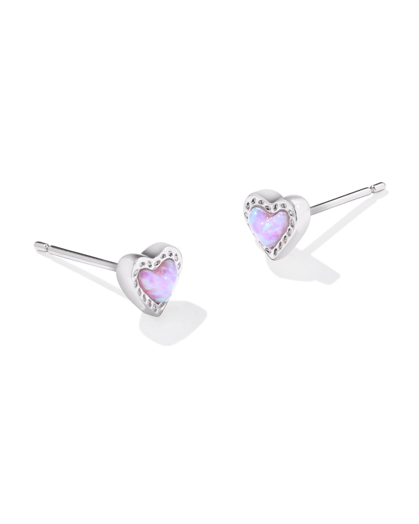 KENDRA SCOTT MINI ARI HEART STUD EARRINGS SILVER BUBBLEGUM PINK KYOCERA OPAL