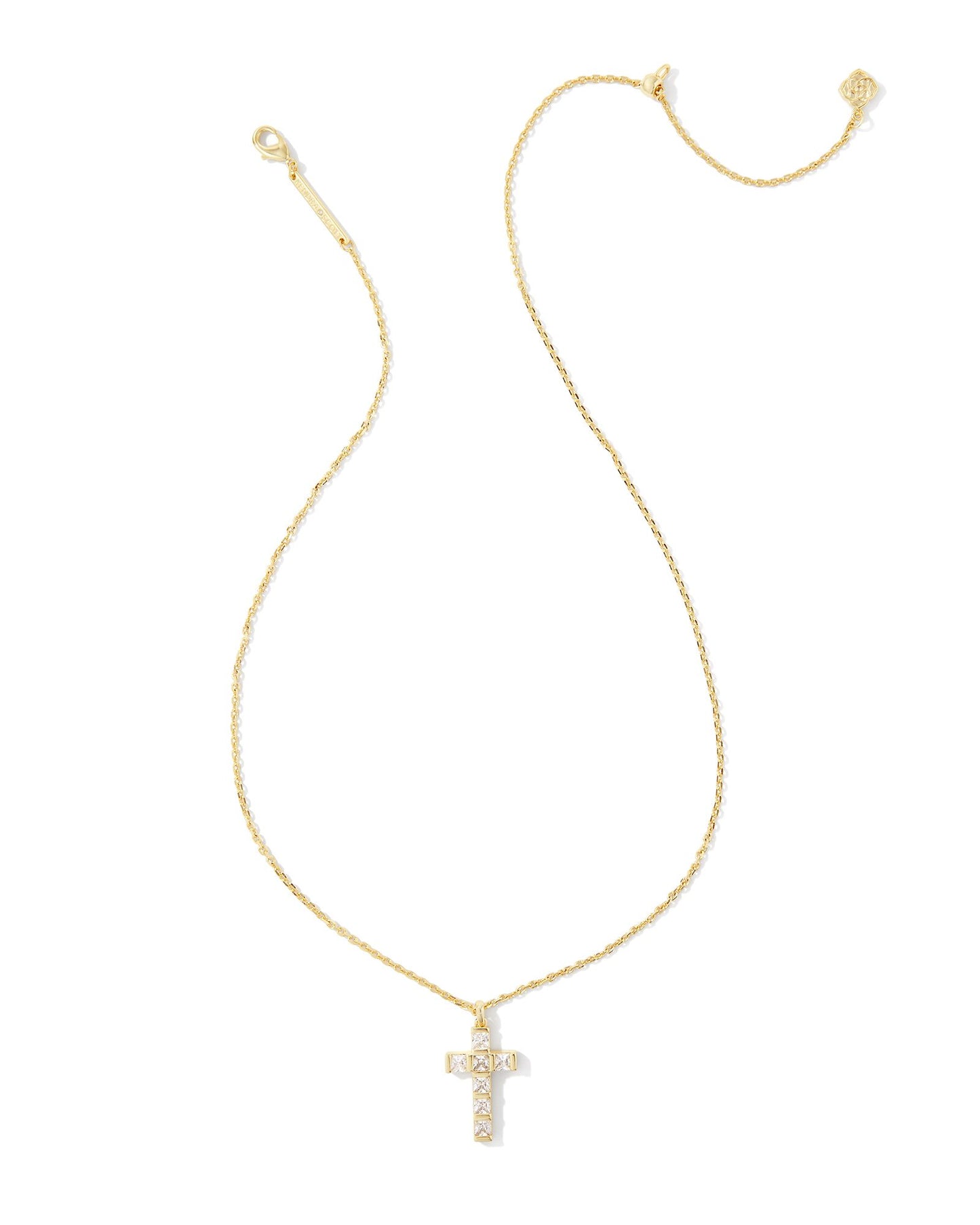 KENDRA SCOTT GRACIE CROSS SHORT PENDANT NECKLACE GOLD WHITE CRYSTAL