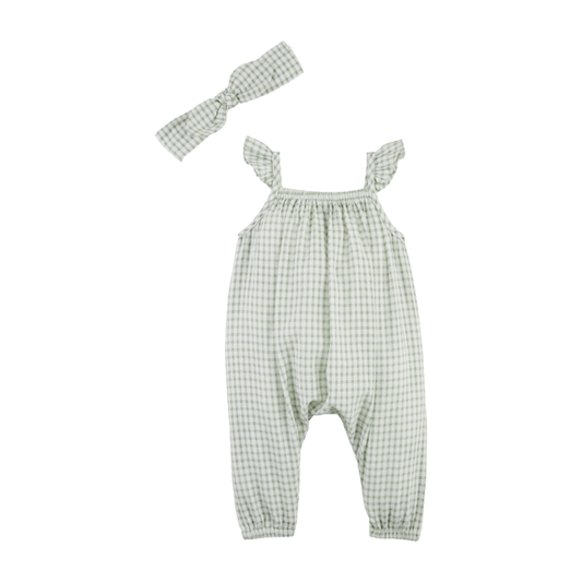 Mudpie Green Gingham Baby Longall 9-12M