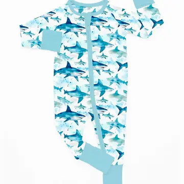 LITTLE SNUGGLES SHARK ATTACK-BAMBOO ZIPPY ROMPER