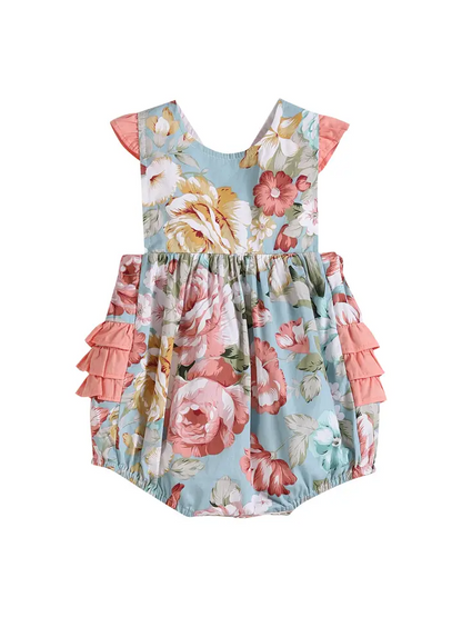 PINK & BLUE FLORAL BUBBLE ROMPER