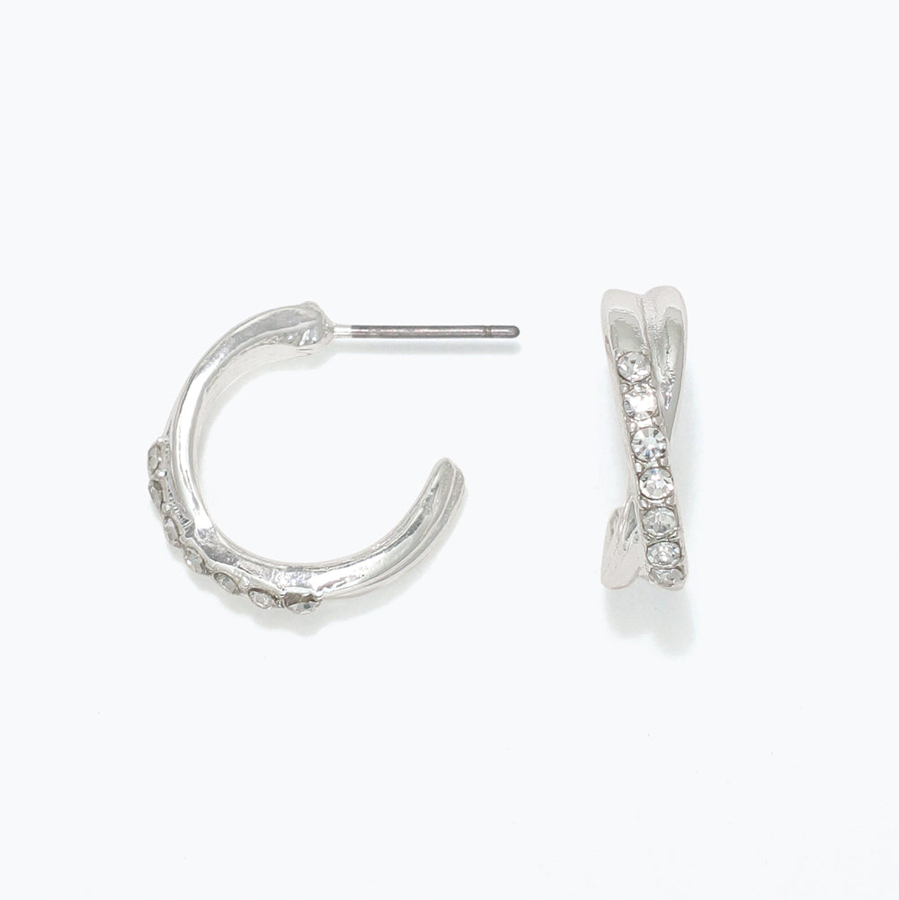 PERIWINKLE SILVER HOOPS CRYSTALS EARRINGS