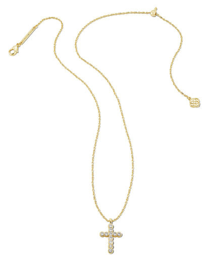 KENDRA SCOTT CROSS CRYSTAL PENDANT NECKLACE GOLD WHITE CRYSTAL