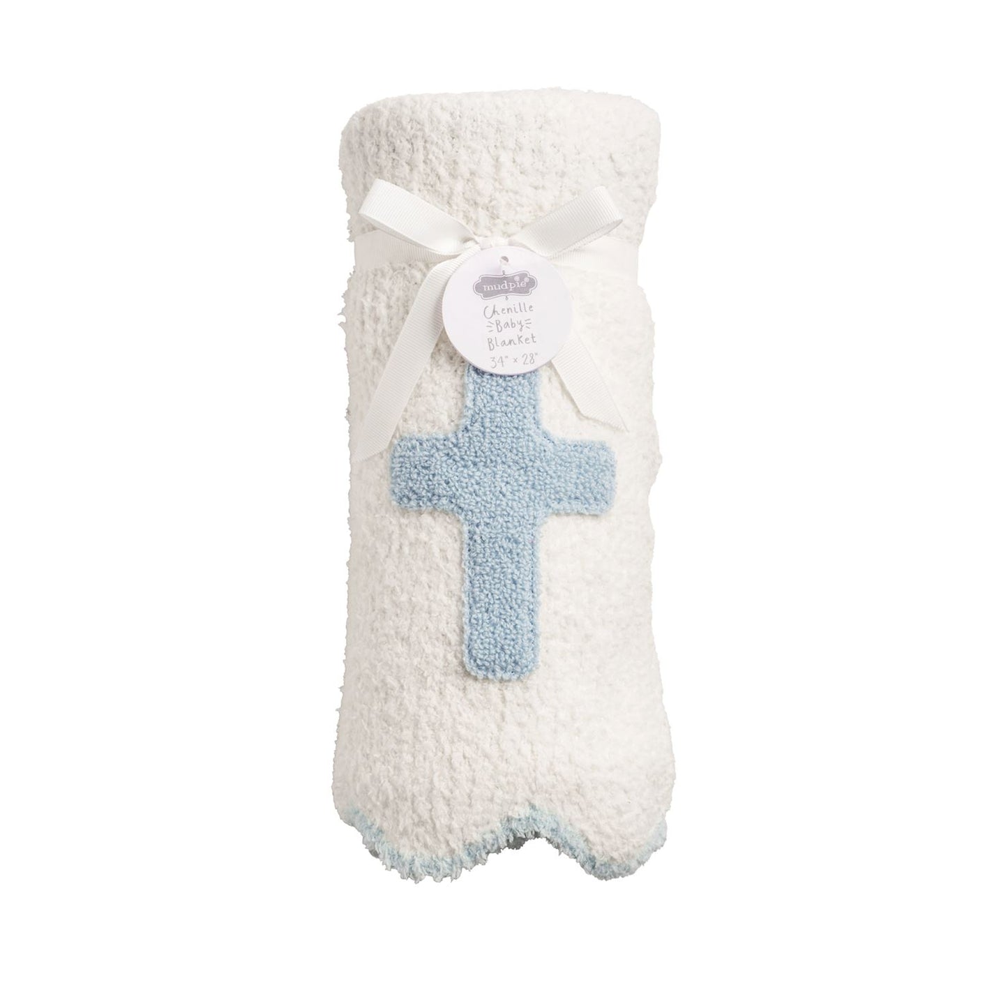 Mud Pie Blue Cross Chenille Blanket