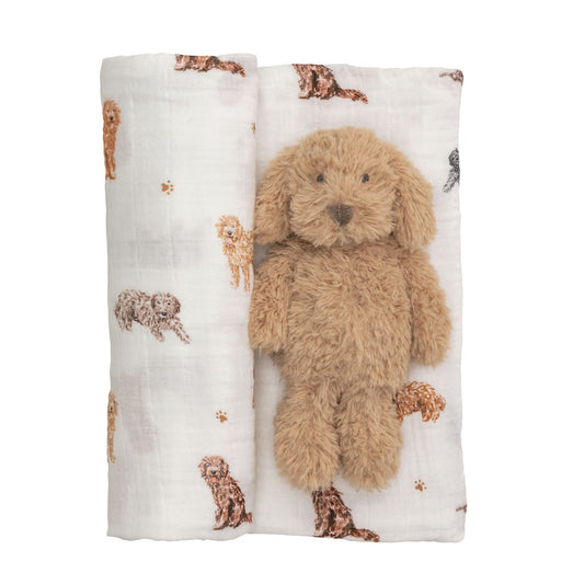 Mud Pie Doodle Swaddle & Rattle Set