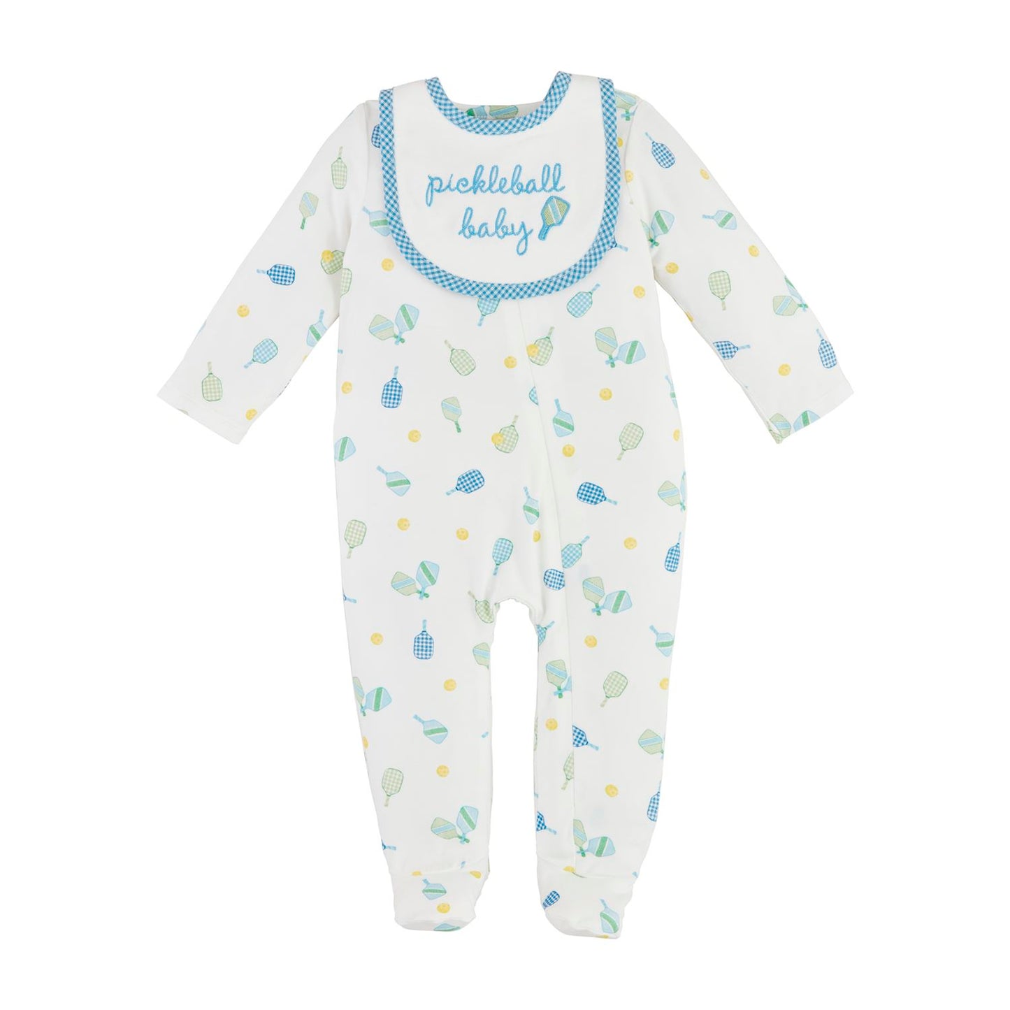 Mud Pie Blue Pickleball Sleeper & Bib Set