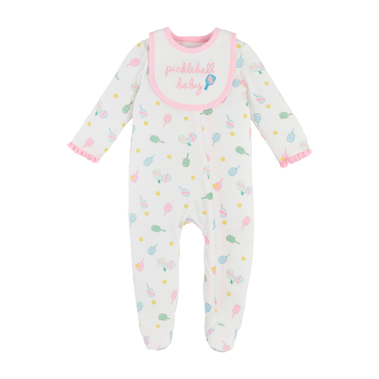 Mud Pie Girl Pickleball Sleeper & Bib Set