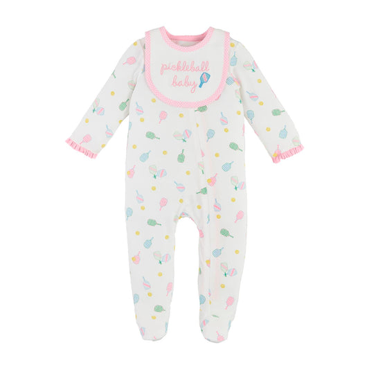Mud Pie Girl Pickleball Sleeper & Bib Set