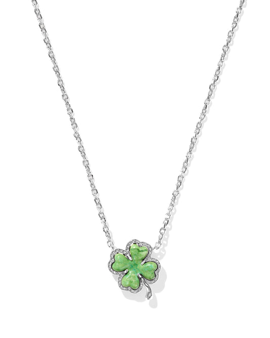 CLOVER SHORT PENDANT NECKLACE SILVER LIME GREEN MAGNESITE