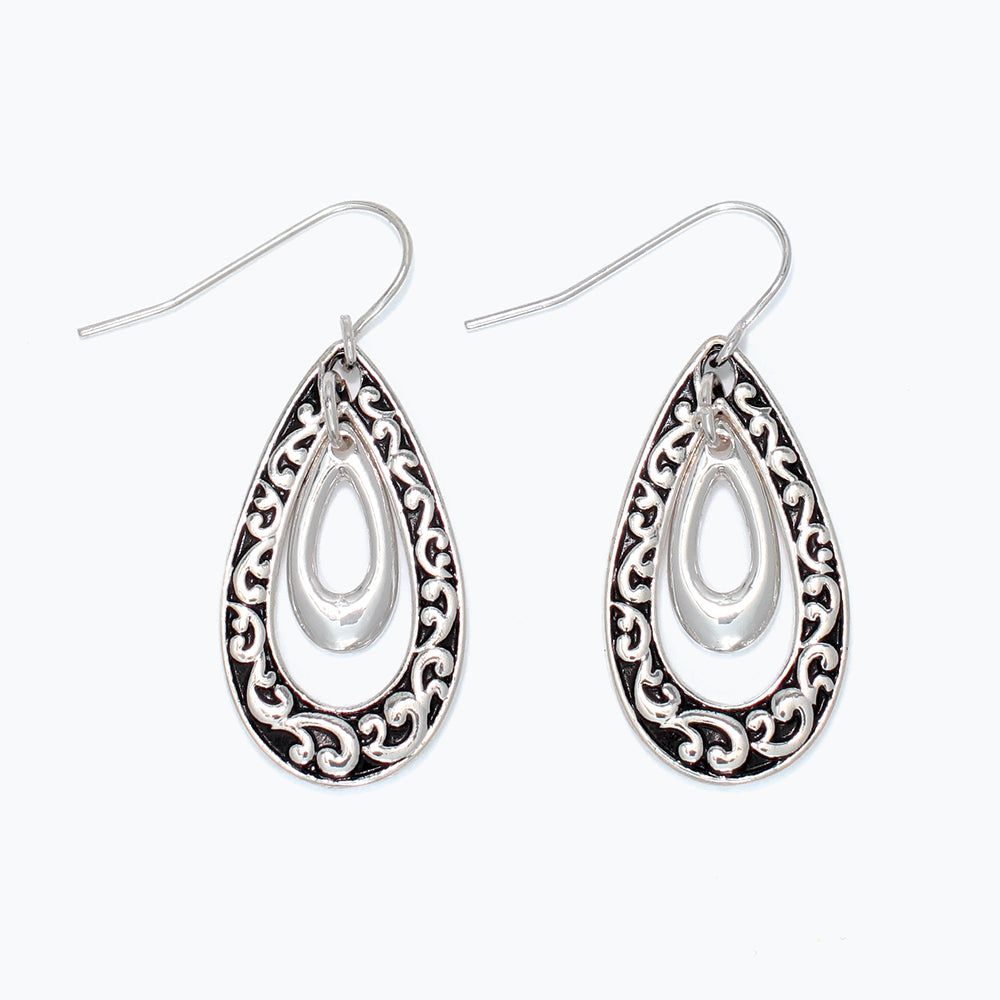 PERIWINKLE SILVER SCROLL TEARDROPS EARRINGS